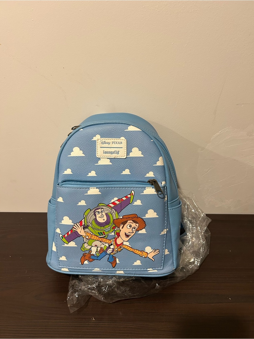 Loungefly Toy Story Sky Blue Mini Backpack with Buzz & Woody